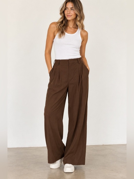HALARA Pants - Halara High Waisted Wide Leg Pants Brown XL Regular Pleated Stretch